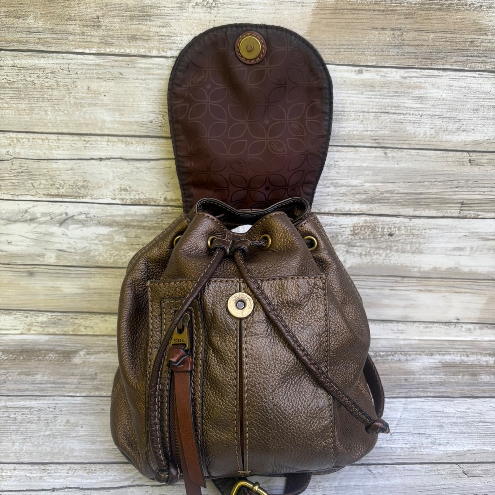 Fossil Mini Backpack Small Bronze Metallic Leather  Boho Bag Travel Casual - Picture 10 of 16